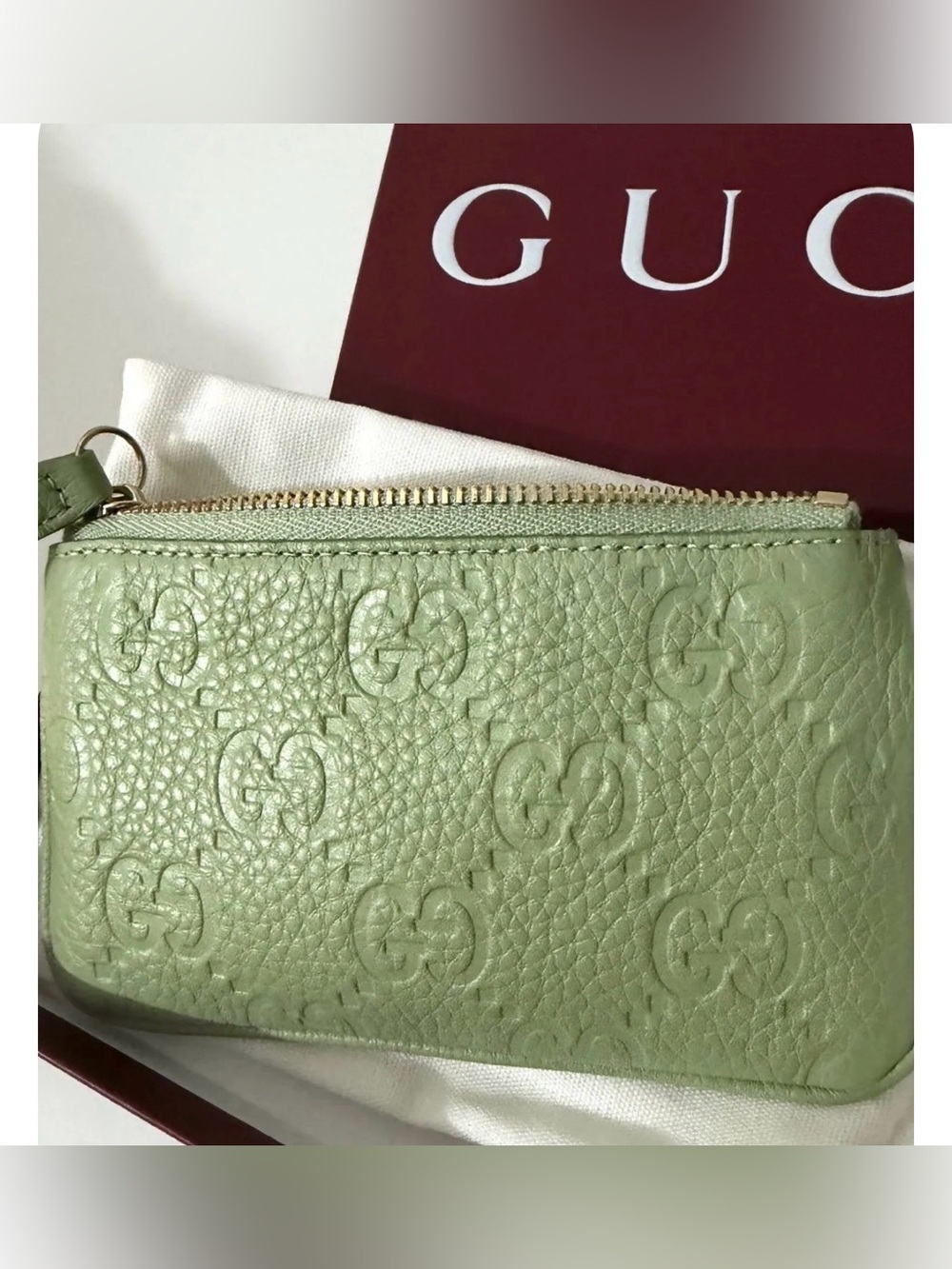 Gucci Mint Green Embossed Leather Pouch